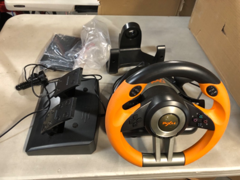 Photo 2 of Game Racing Wheel, PXN-V3II 180° Competition Racing Steering Wheel with Universal USB Port and with Pedal  Orange