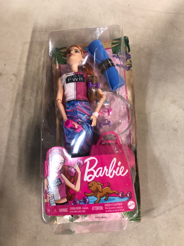 Photo 2 of Barbie Fitness Doll, Red-Haired, with Puppy and 9 Accessories, Including Yoga Mat with Strap, Hula Hoop and Weights, Gift for Kids 3 to 7 Years Old