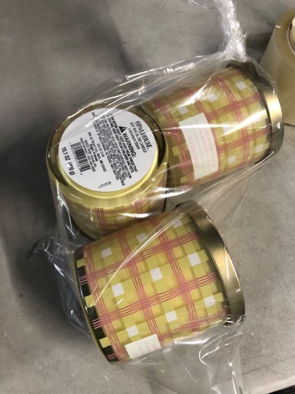 Photo 3 of 15oz Lidded Glass Jar 2-Wick Candle Plaid Print Lemonade Stand Yellow - 3 pack