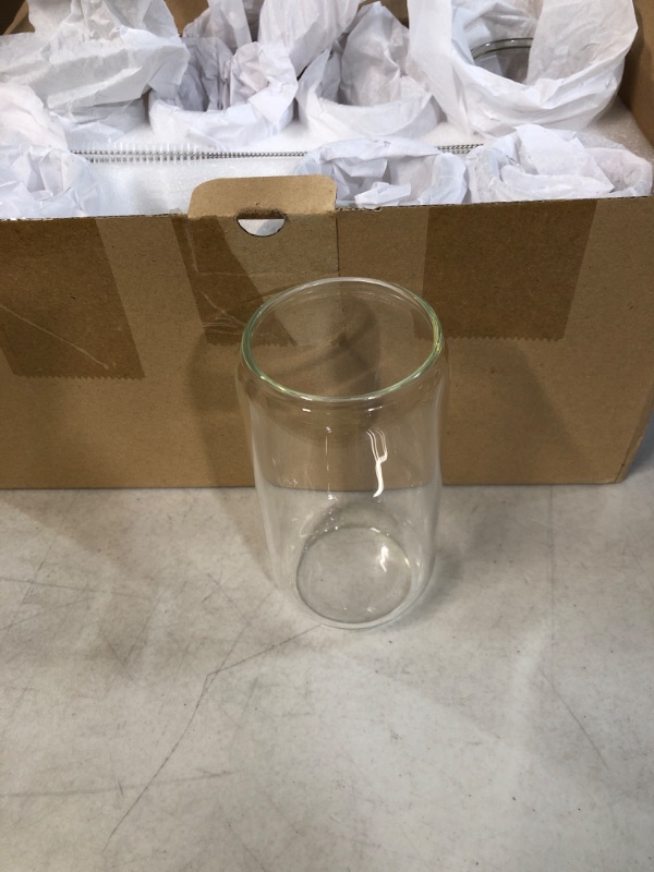 Photo 2 of [ 8pcs Set ] Drinking Glasses with Glass Straw - 16oz Can Shaped Glass Cups, Beer Glasses, Iced Coffee Glasses, Cute Tumbler Cup, Ideal for Whiskey, Soda, Tea, Water, Gift - 2 Cleaning Brushes 8glasses&8straws