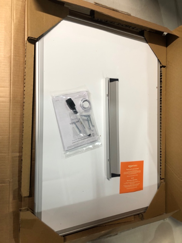 Photo 1 of Amazon Basics Magnetic Dry Erase White Board, 24 x 18-Inch Whiteboard - Silver Aluminium Frame 18"x24" Magnetic, Aluminum Frame