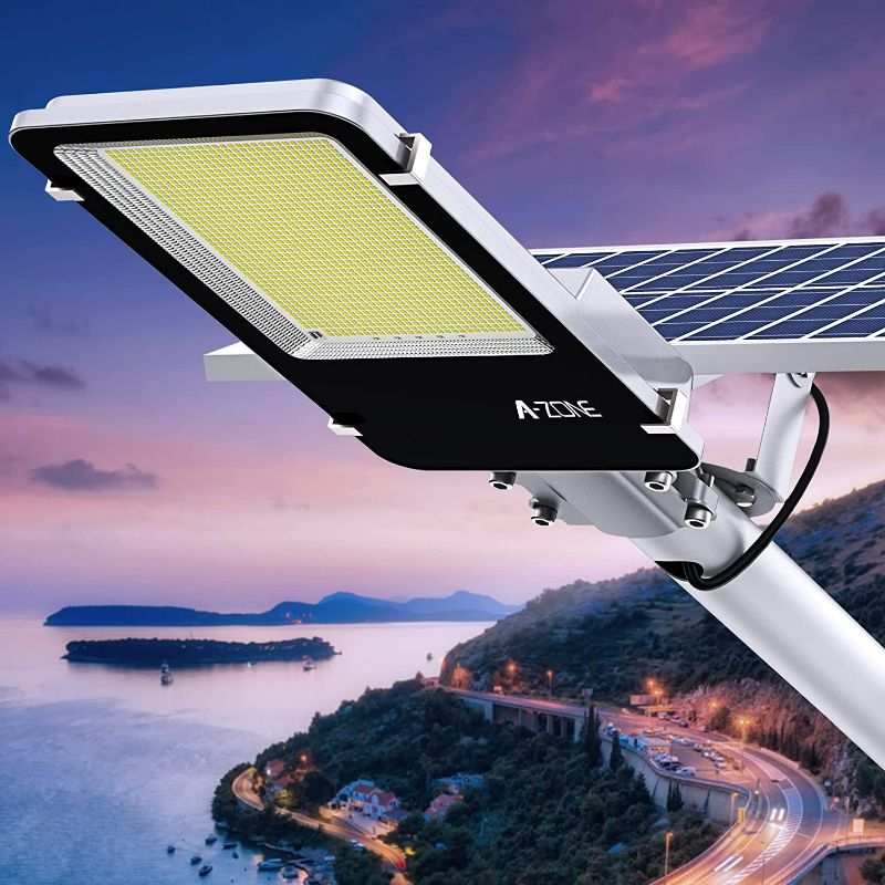 Photo 2 of A-ZONE 1200W Solar Street Lights Outdoor Waterproof, 120000LM High Brightness Outdoor LED Street Light Dusk to Dawn, LED Wide Angle Lamp with Remote Control, for Parking Lot, Yard, Stadium, Plaza