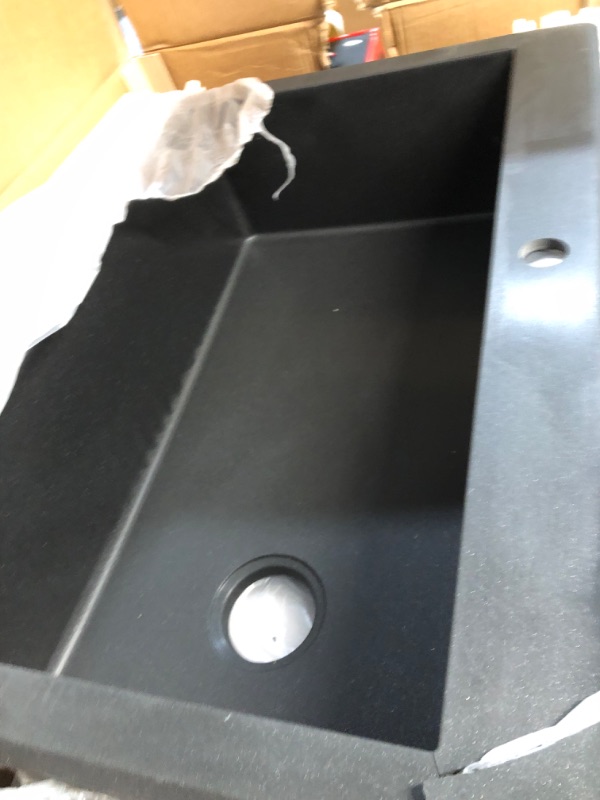 Photo 3 of -MISSING DRAIN/DAMAGE DIN CORNER(SEE PICTURE)-KRAUS Forteza™ 33” Dual Mount Single Bowl Granite Kitchen Sink in Black, KGD-54BLACK Single Bowl Black