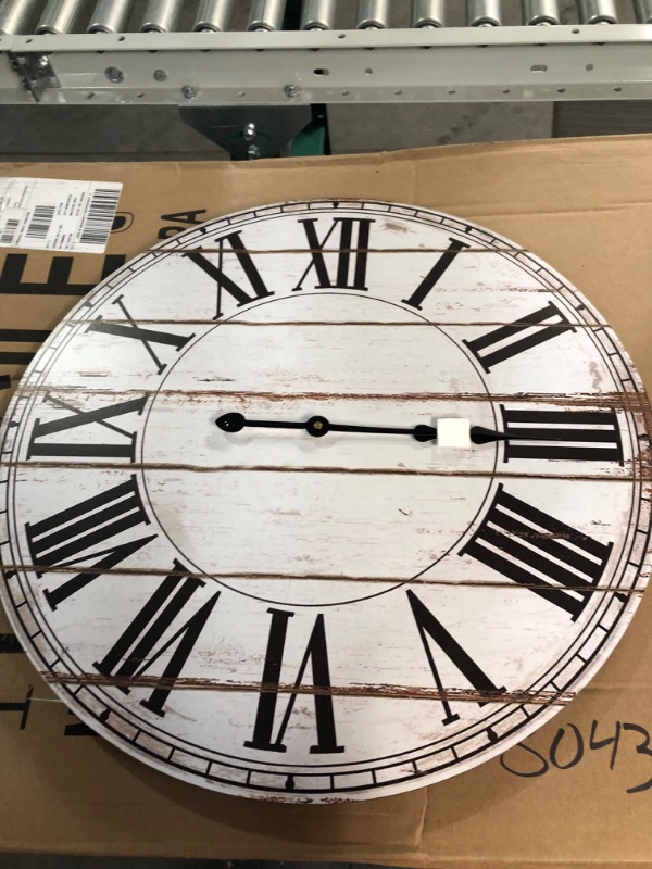 Photo 2 of -USED-BEW Large Wall Clock, Rustic Farmhouse Distressed Shiplap Wall Clock, Silent White Wooden Wall Clock for Living Room Decor (24 Inch)