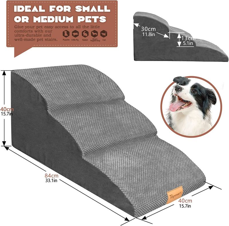 Photo 1 of -USED-Topmart High Density Extended Foam Dog Ramp&Steps 3 Tiers,15.7" High,Non-Slip Dog Stairs,Soft Foam Dog Ladder,Best for Dogs Injured,Older Cats,Pets with Joint Pain 15.7" H, Grey