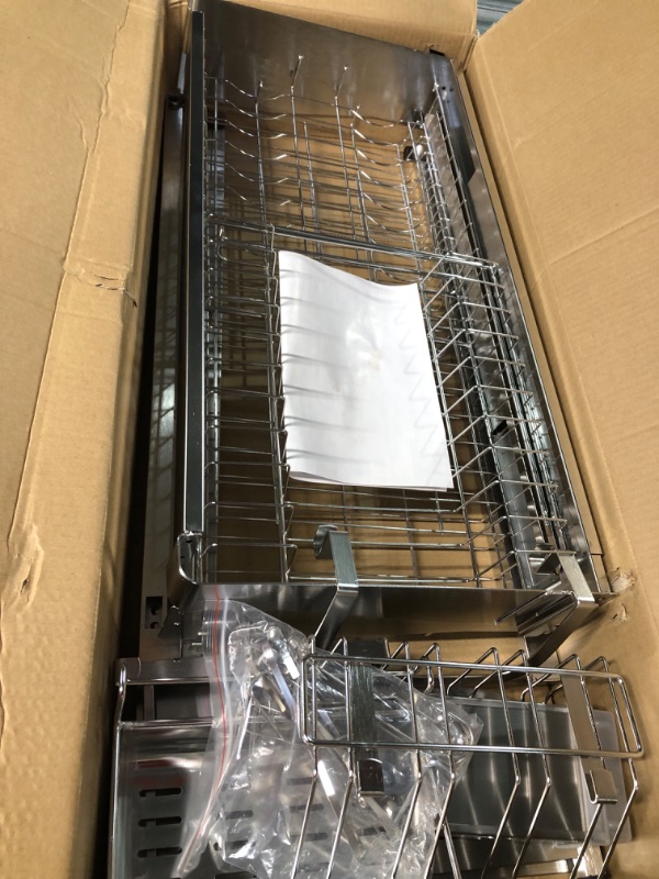 Photo 2 of -MISSING PARTS UNKNOWN-Over Sink Dish Drying Rack, MAJALIS 3 Tier Full 304 Stainless Steel Large Dish Drainer for Kitchen, Height Adjustable Above Sink Shelf, Counter Storage Organizer with 10 Hooks(Sliver, 25.5"-35.5") Silver