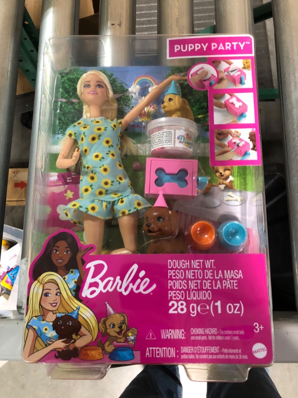 Photo 2 of Barbie Doll (11.5-inch Blonde) and Puppy Party Playset with 2 Pet Puppies, Dough, Cake Mold and Accessories, Gift for 3 to 7 Year Olds