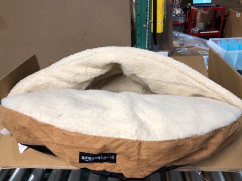 Photo 2 of -USED-Amazon Basics Cozy Pet Cave Bed, Medium, 30 x 30 x 12.5 Inches, Tan Beige Medium