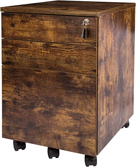 Photo 1 of TOPSKY 3 Drawers Wood Mobile File Cabinet Fully Assembled Except Casters (Rustic Brown)