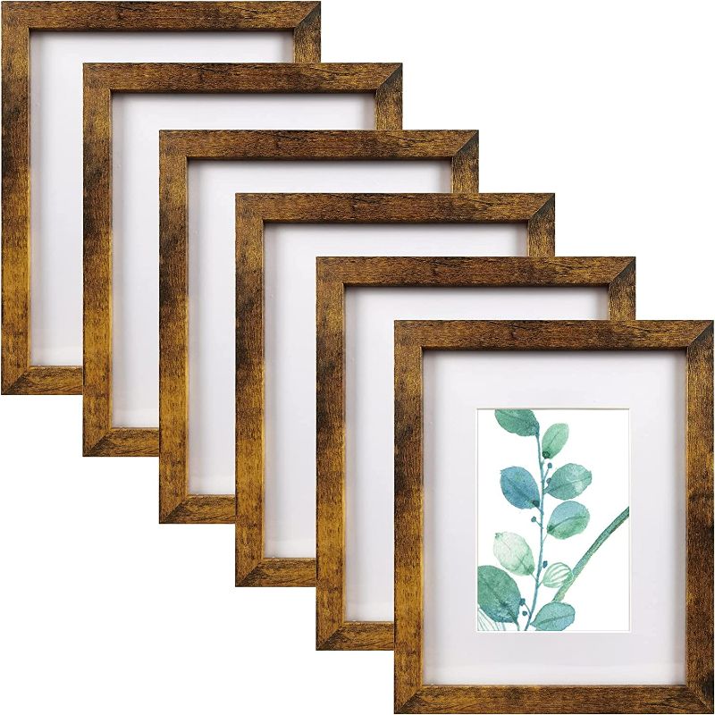 Photo 1 of 8x10 Picture Frame Brown Set of 6, Display Pictures 5x7 With mat or 8x10 Without Mat