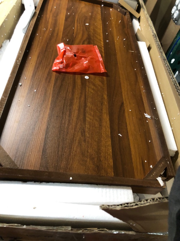 Photo 2 of **USED** SMALL CRACK N CORNER OF TABLE** SEE PICTURES** Versanora Kingston Coffee Table with Storage Space, 42" x 20" x 17", Faux Marble/Walnut
