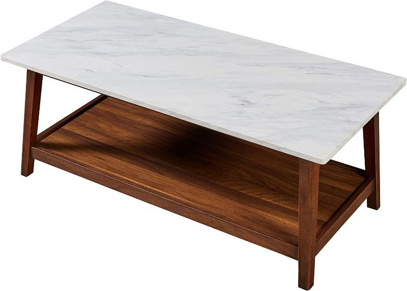 Photo 1 of **USED** SMALL CRACK N CORNER OF TABLE** SEE PICTURES** Versanora Kingston Coffee Table with Storage Space, 42" x 20" x 17", Faux Marble/Walnut
