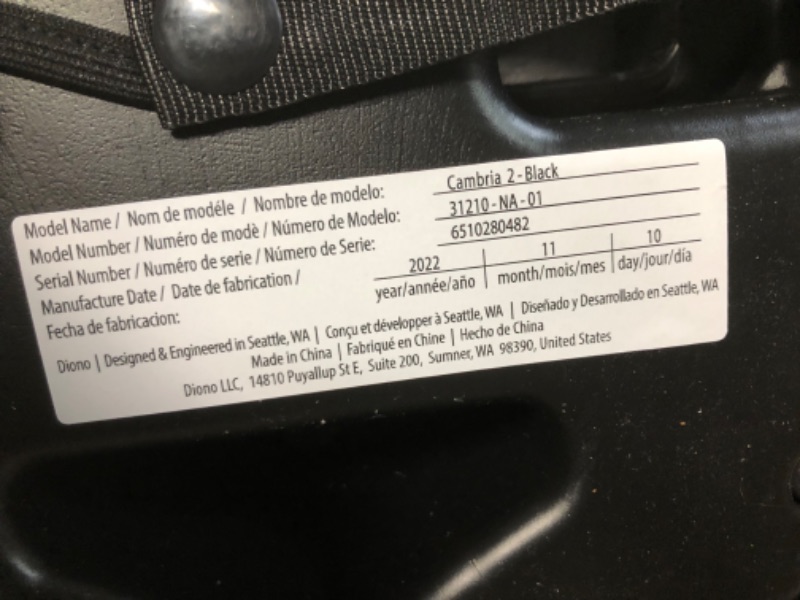 Photo 2 of Diono Cambria 2 XL 2022, Dual Latch Connectors, 2-in-1 Belt Positioning Booster Seat, High-Back to Backless Booster with Space and Room to Grow, 8 Years 1 Booster Seat, Black NEW! Black