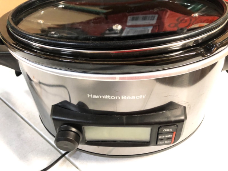 Photo 2 of **SEE INFO** Hamilton Beach Portable 6 Quart Set & Forget Digital Programmable Slow Cooker with Lid Lock, Temperature Probe, Dishwasher Safe Crock & Lid, Black Stainless (33866)
