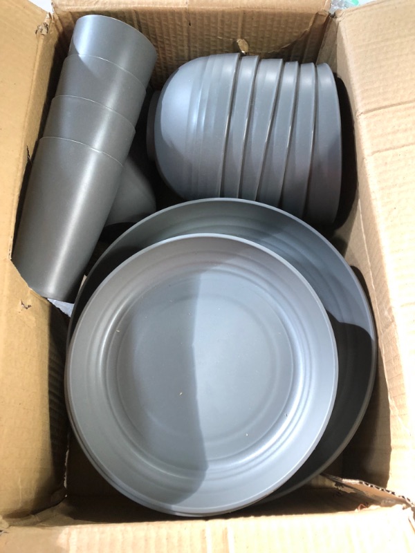 Photo 2 of Teivio 24-Piece Kitchen Wheat Straw Dinnerware Set, Service for 6, Dinner Plates, Dessert Plate, Cereal Bowls, Cups, Unbreakable Plastic Outdoor Camping Dishes, Grey Gray