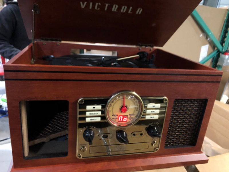 Photo 2 of Victrola Nostalgic 7-in-1 Bluetooth Record Player & Multimedia Center with Built-in Speakers - 3-Speed Turntable, CD & Cassette Player, AM/FM Radio, USB | Wireless Music Streaming | Mahogany Mahogany (USB) Entertainment Center