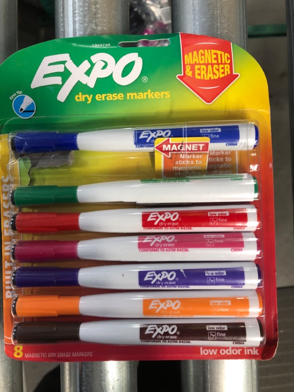 Photo 2 of EXPO Magnetic Dry Erase Markers with Eraser, Fine Tip, Assorted, 8 Count 8ct Assorted