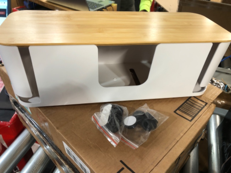 Photo 1 of Cable Management Box, Bamboo Lid Cable Organizer Box White