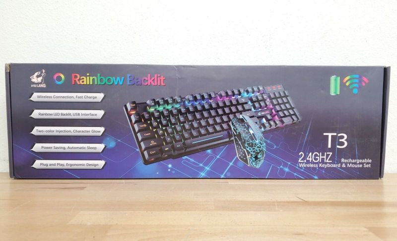 Photo 1 of **NEW ** BATTERIES ARE NOT INCLUDED** Ziyou Lang T3 2.4GHz Rechargeable Wireless Keyboard & Mouse Set Black Rainbow