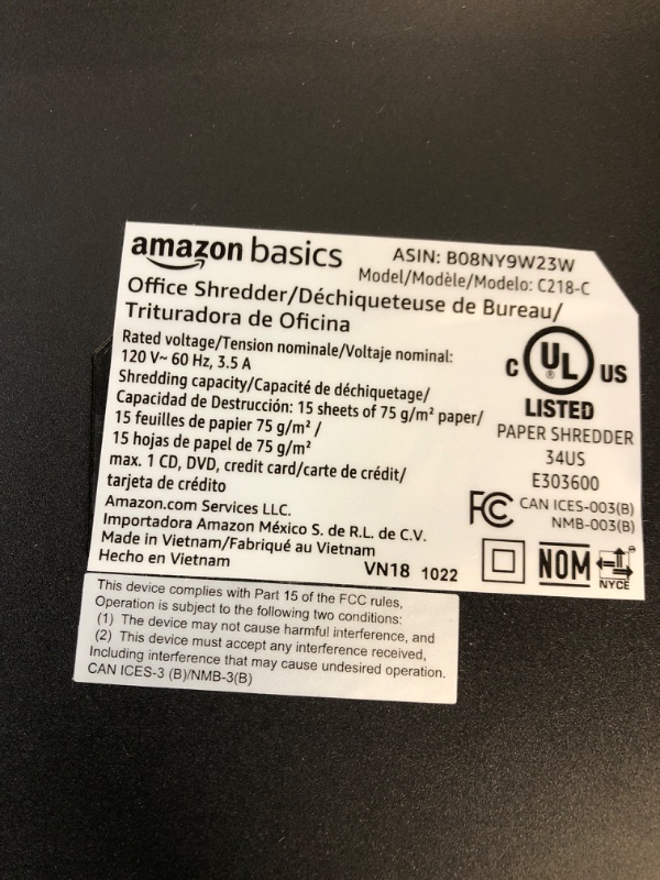 Photo 3 of Amazon Basics 15-Sheet Cross Cut Paper Shredder  with 6 Gallon Bin 15 Sheet -