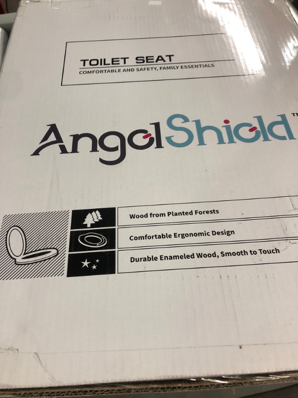 Photo 2 of Angel Shield Toilet Seat with Zinc Alloy Hinges Quiet-Close Quick-Release Wood Molded UV Lid - Elongated Black