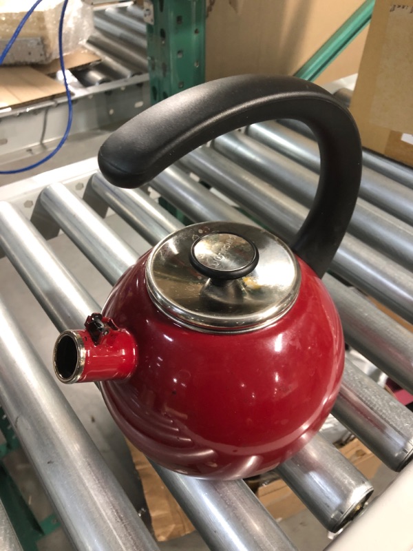 Photo 2 of (READ NOTES) Circulon Enamel on Steel Whistling Teakettle / Teapot With Flip-Up Spout, 2 Quart - Red 1 Piece Red