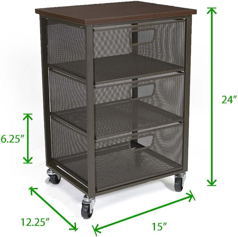 Photo 3 of (READ NOTES) Mind Reader Rolling Storage Cart with 3 Drawers 12.25"D x 15"W x 24"H
