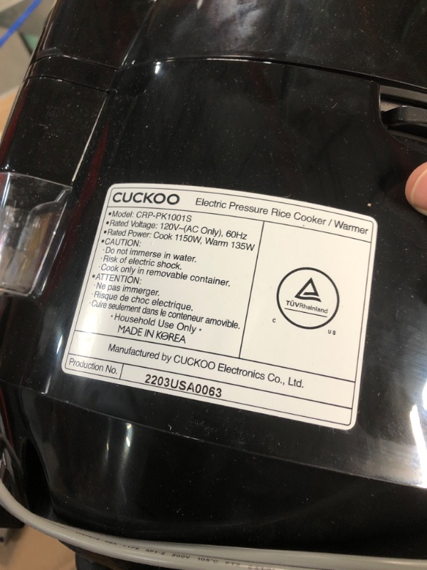 Photo 3 of (READ NOTES) CUCKOO CRP-PK1001S | 10-Cup (Uncooked) Pressure Rice Cooker - Black 14.5"D x 14.5"W x 20"H
