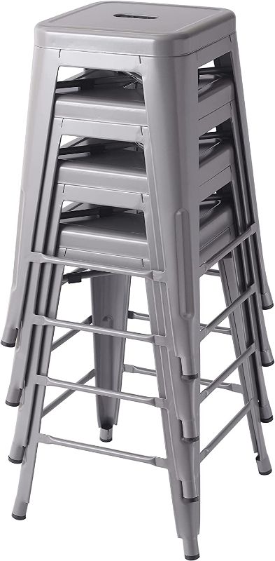 Photo 1 of Amazon Basics Metal Bar Stools - 24-Inch, Set of 4, Dark Grey
