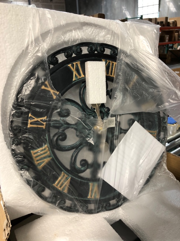 Photo 2 of *DAMAGE* Lily's Home Hanging Verdigris Wall Clock and Dial Thermometer Black (13 Inches) Clock & Thermometer Combo