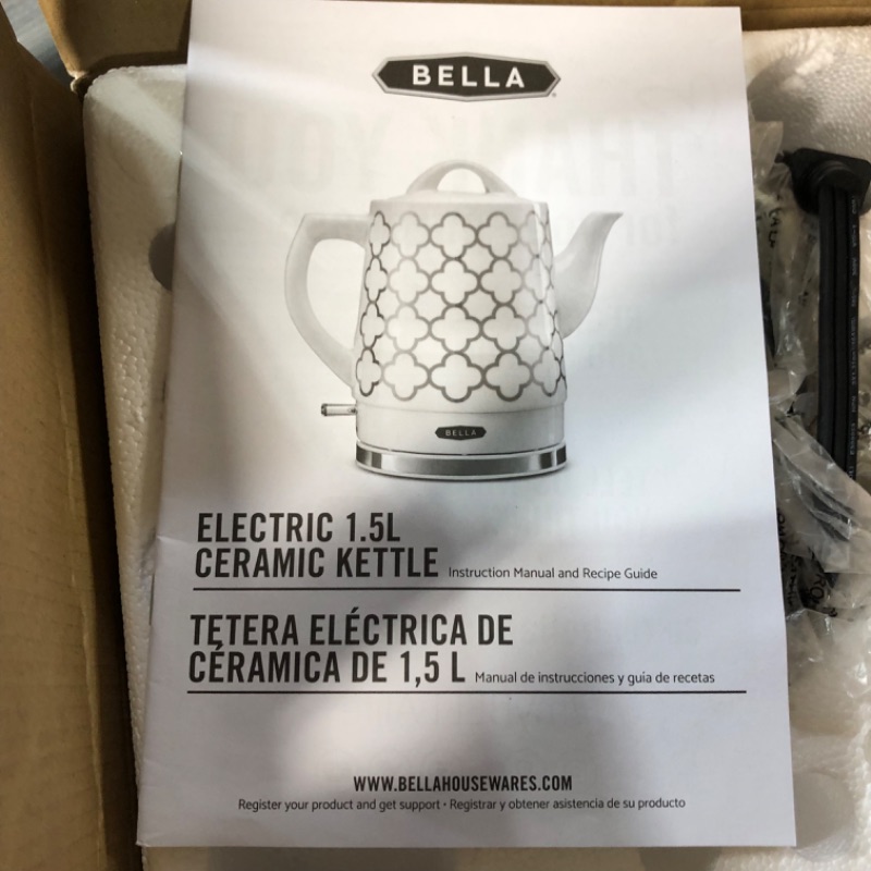 Photo 4 of Bella (14745) 1.5 LITER Electric Ceramic Tea Kettle with Boil Dry Protection & Detachable Swivel Base, Silver Foil