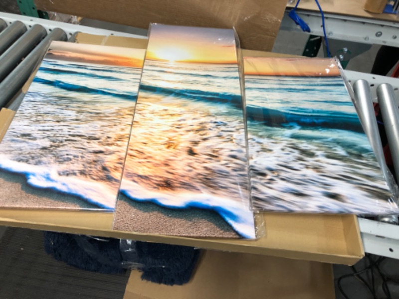 Photo 2 of 5 PCS Canvas Blue Ocean Sunrise Artwork Modern Painting,(60''W x 32''H) 