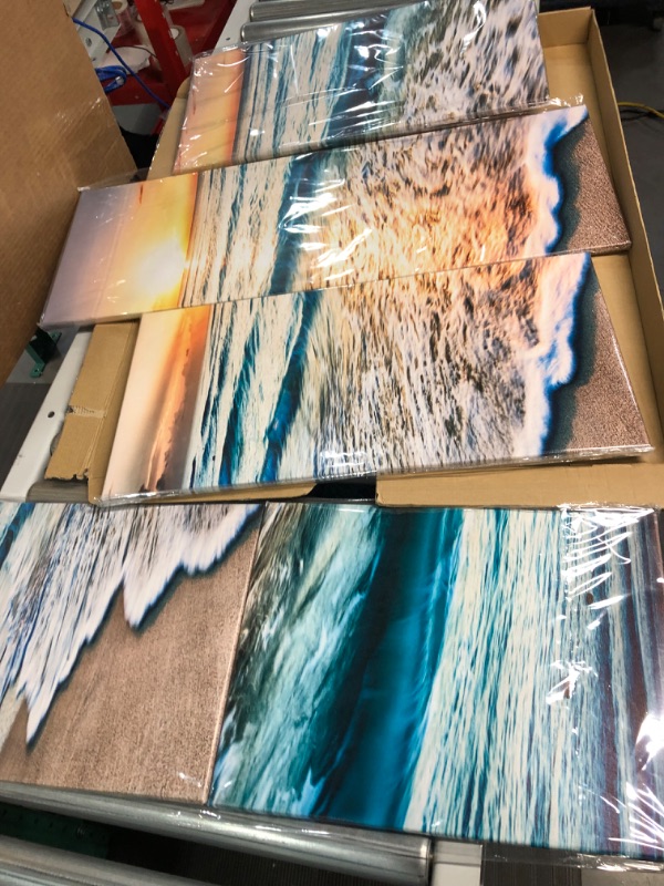 Photo 3 of 5 PCS Canvas Blue Ocean Sunrise Artwork Modern Painting,(60''W x 32''H) 