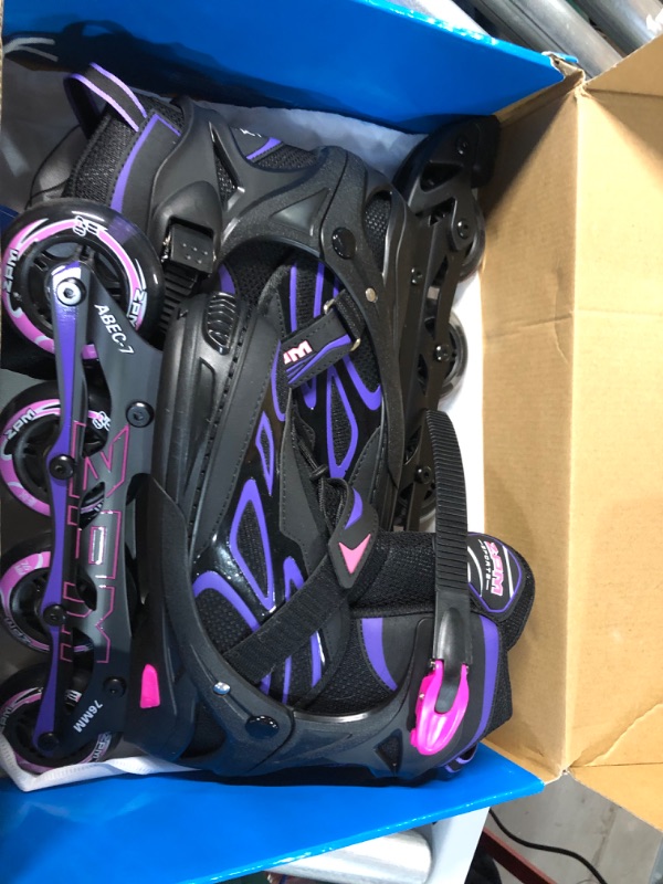 Photo 2 of 2PM SPORTS Vinal Girls Adjustable Flashing Inline Skates, Azure Small (1Y-4Y US) Violet & Magenta Large - Youth (4-7 US)