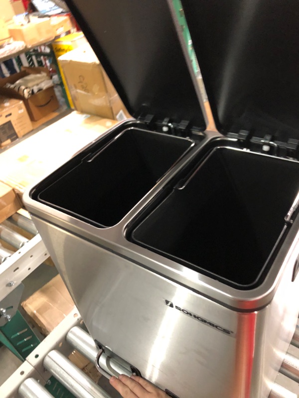 Photo 2 of **USED** NO PACKAGING** SONGMICS Dual Trash Can, 2 x 4 Gal (2 x 15L) Garbage Can, Steel Pedal Recycle Bin