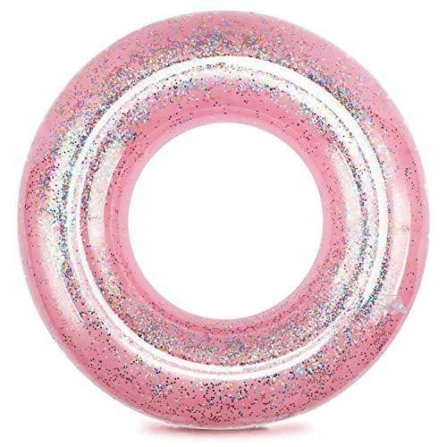 Photo 1 of Inflatable Pool Float Tube, Transparent Swimming Ring with Colorful Sparkling Glitters (Pink)