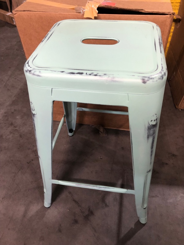 Photo 3 of [USED] Flash Furniture 24" High Backless Distressed Green-Blue Stool