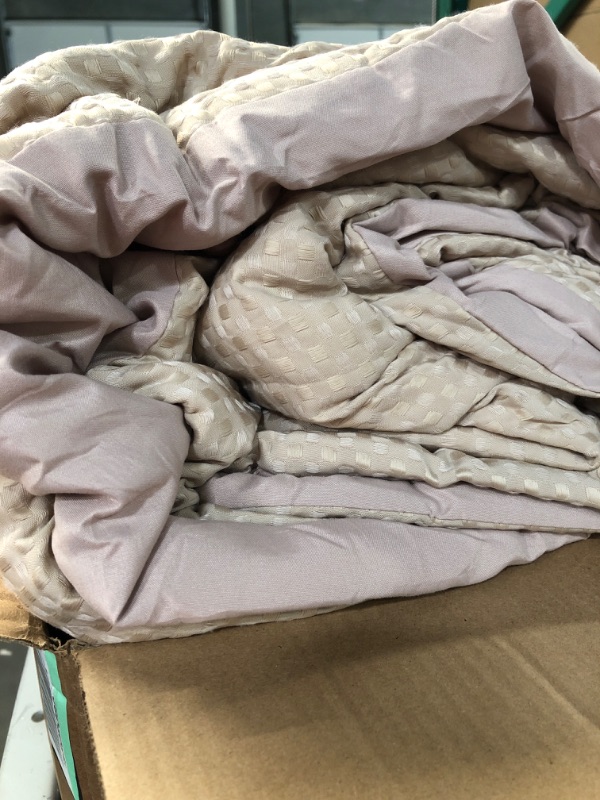 Photo 3 of  USED WARMDERN Khaki Comforter Set King Size Waffle Weave Lightweight Bedding Comforter Sets Soft Microfiber Down Alternative Comforter 7 Pieces Bed in A Bag All Season(Khaki, King) Khaki King