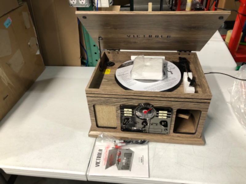 Photo 4 of Victrola Nostalgic 6-in-1 Bluetooth Record Player & Multimedia Center with Built-in Speakers  Farmhouse Oatmeal