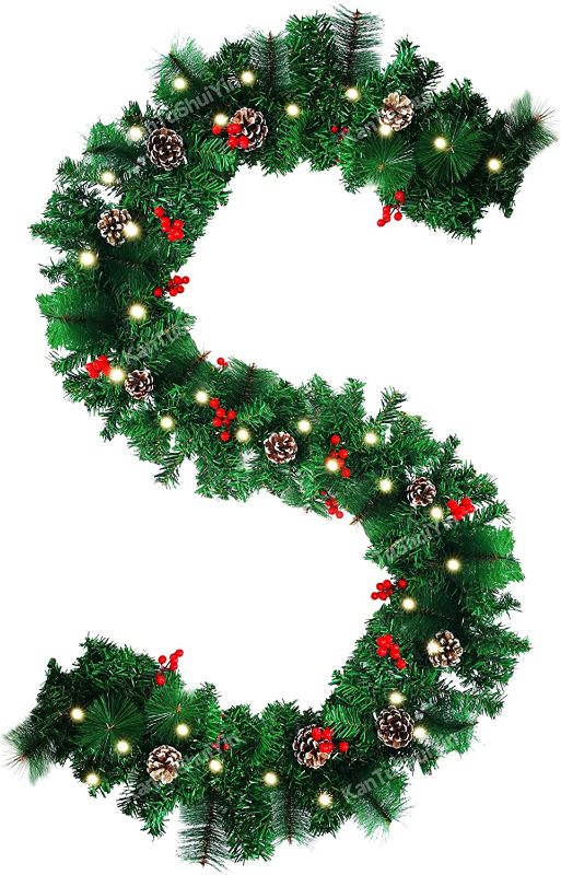 Photo 1 of 9 FT Christmas Garland with Pine Cones,Battery Operated Christmas Garland(2 pair)