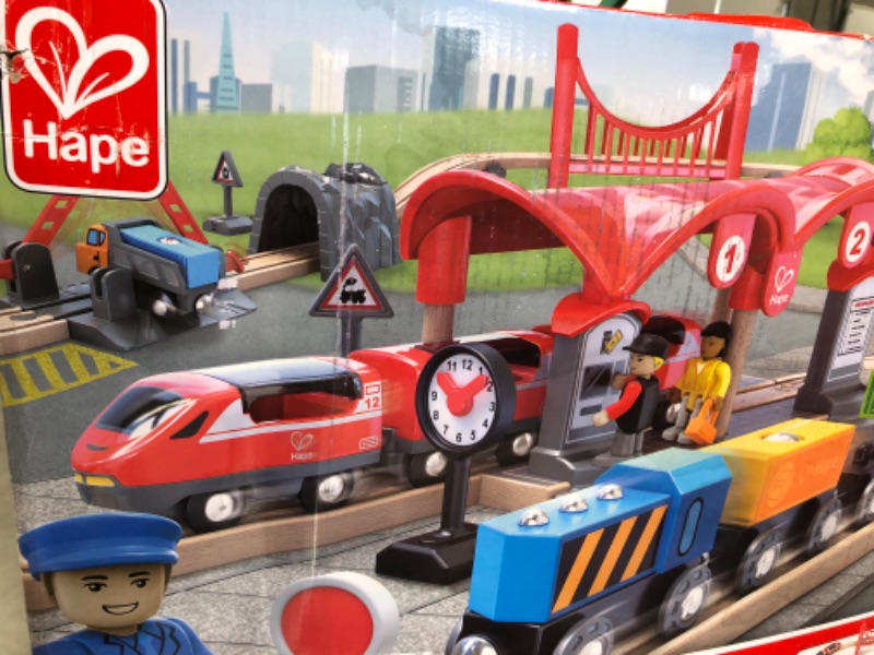 Photo 2 of Hape Wooden Busy City Train Rail Set| 51 PCs Pretend Play Railway Set for Kids Age 3Y+