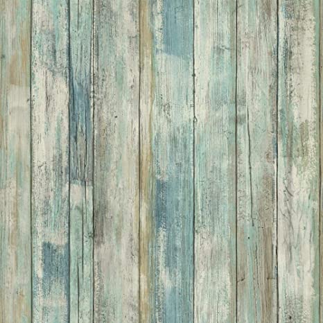 Photo 1 of  Blue Distressed Wood Peel and Stick Wallpaper