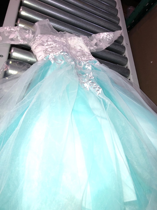 Photo 3 of Abaowedding Lace Embroidery Sheer Long Sleeves Kids Trailing Gowns Aqua 2