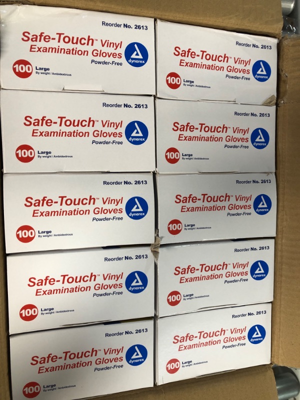 Photo 2 of Dynarex Safe-Touch Powder-Free Vinyl Exam Gloves L Case/10 Boxes Large - 1000/Case