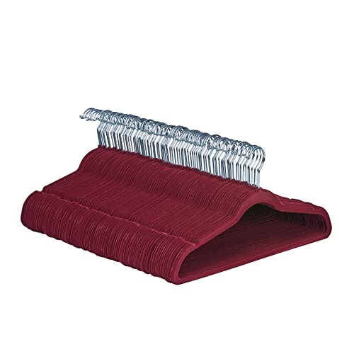 Photo 1 of Amazon Basics Slim,Velvet, Non-Slip Suit Clothes Hangers, Burgundy/Silver - Pack of 100