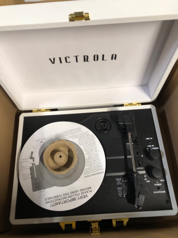 Photo 2 of Victrola Vintage 3-Speed Bluetooth Portable Suitcase Record Player- White