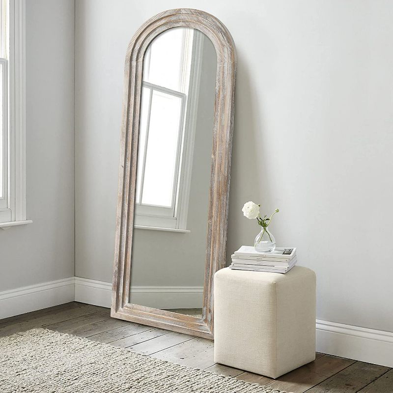 Photo 1 of Arched Floor Mirror Wood Frame Wall Mounted Mirror Distressed Style 64" x 21"