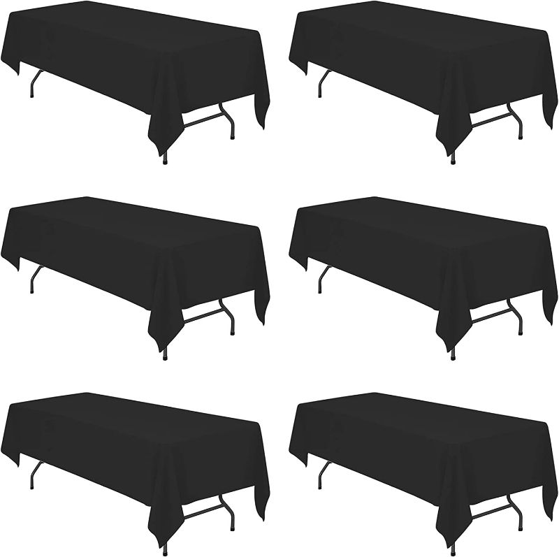 Photo 1 of 6 Pack Black Tablecloths for 8 Foot Rectangle Tables 60 x 126 Inch - 8ft Rectangular