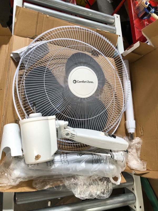 Photo 3 of * DAMAGED * Comfort Zone CZST185WT 18" 3-Speed Oscillating Pedestal Fan with Adjustable Height and Tilt, 90-Degree Oscillation and Quad-Pod Folding Base, White 18" Pedestal Oscillating Fan White