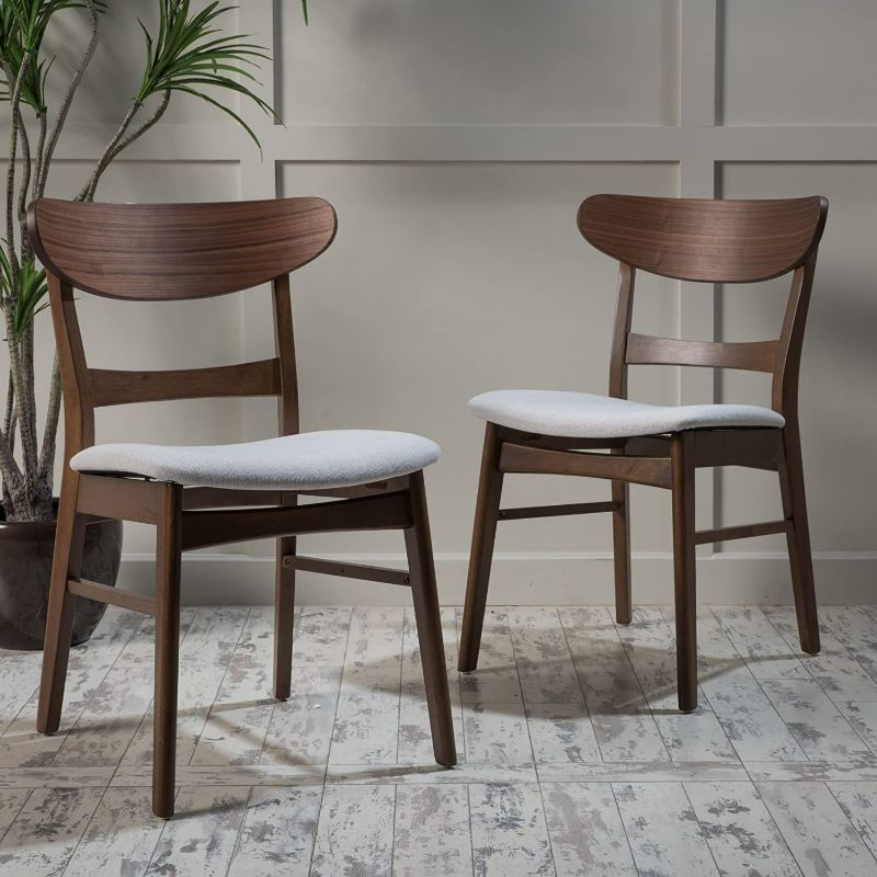 Photo 1 of **SEE NOTES** Christopher Knight Home Idalia Dining Chairs, 2-Pcs Set, Light Beige / Walnut Finish
